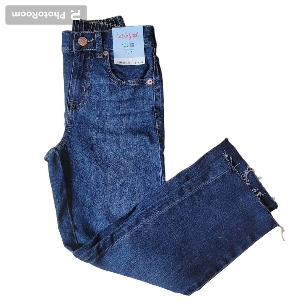 Girl's High-Rise Straigh Raw Hem Ankle Stretch Jean Size 7